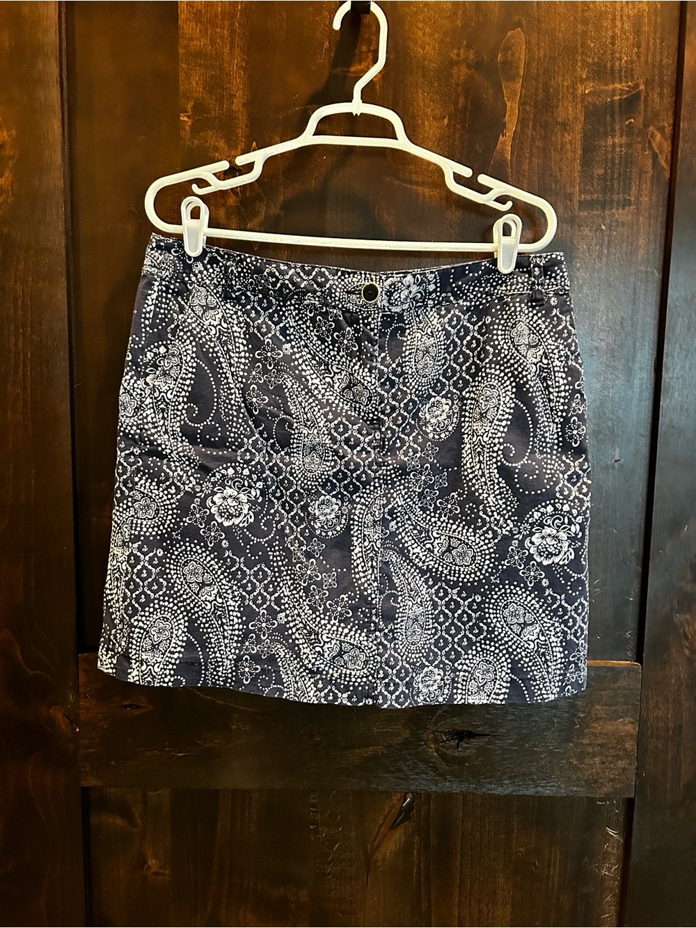 Karen Scott Navy and White Paisley Mini Skort